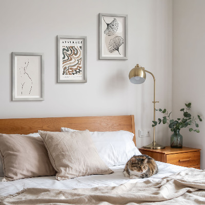 Sada tří obrazů Abstraktní plakát ženských tvarů listů v boho stylu