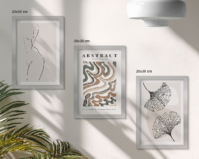Sada tří obrazů Abstraktní plakát ženských tvarů listů v boho stylu