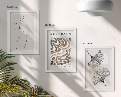 Sada tří obrazů Abstraktní plakát ženských tvarů listů v boho stylu