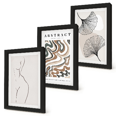 Sada tří obrazů Abstraktní plakát ženských tvarů listů v boho stylu
