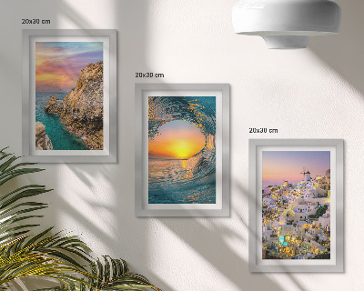 Sada obrazů na zeď Výhledy na moře, vlny a bílé domy na Santorini v Řecku