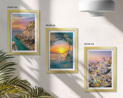 Sada obrazů na zeď Výhledy na moře, vlny a bílé domy na Santorini v Řecku