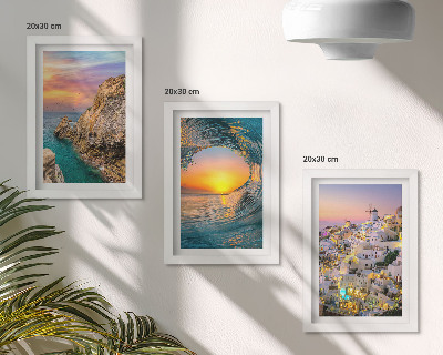 Sada obrazů na zeď Výhledy na moře, vlny a bílé domy na Santorini v Řecku
