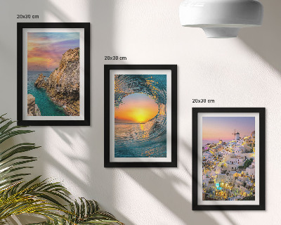 Sada obrazů na zeď Výhledy na moře, vlny a bílé domy na Santorini v Řecku