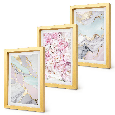 Sada obrazů na zeď Růžové květy s mramorovými a pastelovými vzory