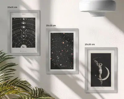 Sluneční soustava a galaxie s postavou na Měsíci sada tří obrazů