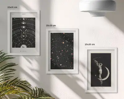 Sluneční soustava a galaxie s postavou na Měsíci sada tří obrazů
