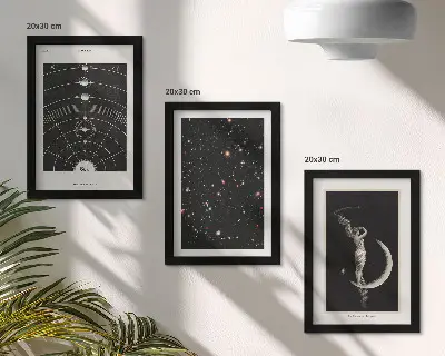 Sluneční soustava a galaxie s postavou na Měsíci sada tří obrazů
