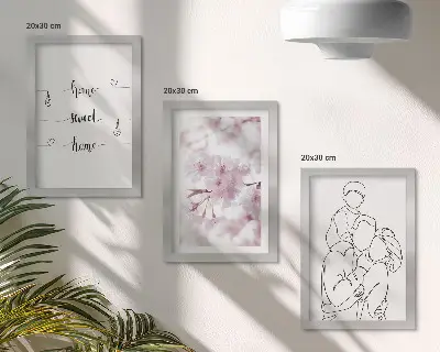Sada tří obrazů květiny a rodina v minimalistickém designu