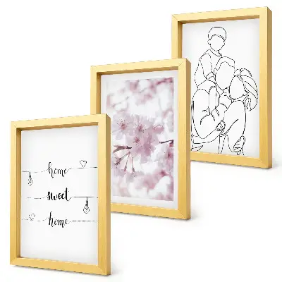 Sada tří obrazů květiny a rodina v minimalistickém designu