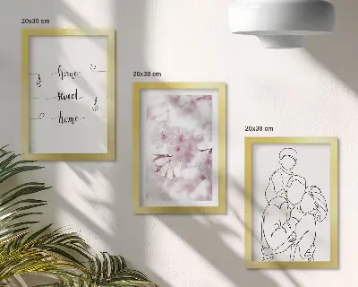 Sada tří obrazů květiny a rodina v minimalistickém designu