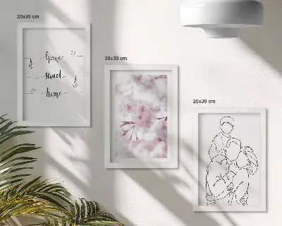 Sada tří obrazů květiny a rodina v minimalistickém designu