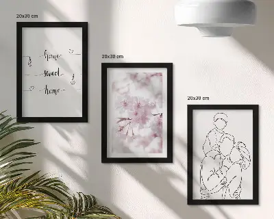 Sada tří obrazů květiny a rodina v minimalistickém designu