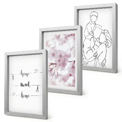 Sada tří obrazů květiny a rodina v minimalistickém designu
