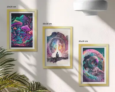 Sada obrazů na zeď s barevnými ilustracemi ve stylu fantasy umění