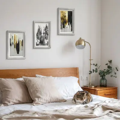 Sada obrazů na zeď kontrastní abstrakce s portréty a architekturou