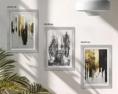 Sada obrazů na zeď kontrastní abstrakce s portréty a architekturou