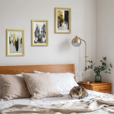 Sada obrazů na zeď kontrastní abstrakce s portréty a architekturou