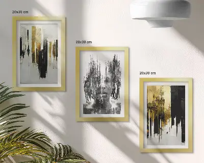 Sada obrazů na zeď kontrastní abstrakce s portréty a architekturou