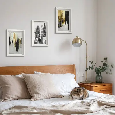 Sada obrazů na zeď kontrastní abstrakce s portréty a architekturou
