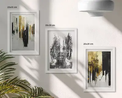 Sada obrazů na zeď kontrastní abstrakce s portréty a architekturou