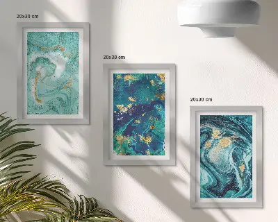 Sada obrazů na zeď tyrkysová abstrakce s motivem rozlité barvy