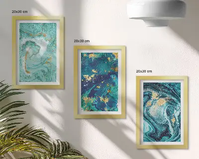 Sada obrazů na zeď tyrkysová abstrakce s motivem rozlité barvy