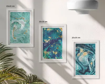 Sada obrazů na zeď tyrkysová abstrakce s motivem rozlité barvy
