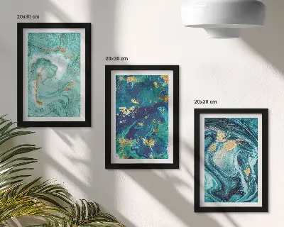 Sada obrazů na zeď tyrkysová abstrakce s motivem rozlité barvy