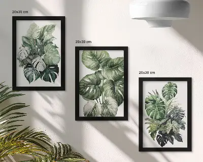 Sada obrazů na zeď zelené listy tropických rostlin v akvarelovém stylu