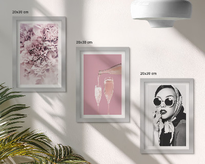 Sada tří obrazů Květiny v odstínech růžové a elegantní žena