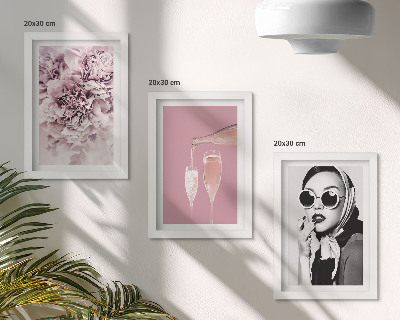 Sada tří obrazů Květiny v odstínech růžové a elegantní žena