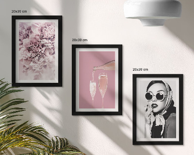 Sada tří obrazů Květiny v odstínech růžové a elegantní žena