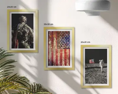 Vícedílný obraz v rámu s motivem americké vlajky