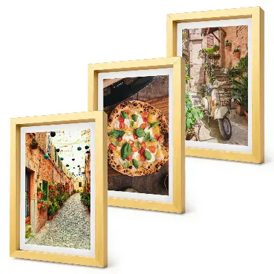 Sada tří obrazů okouzlující uličky s rostlinami a italskou pizzou