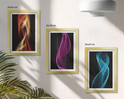 Sada obrazů na zeď vlny barevných neonových čar na tmavém pozadí