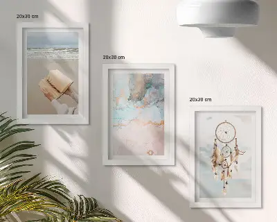 Vícedílný obraz v rámu abstraktní motiv knihy u moře s lapačem snů ve stylu boho