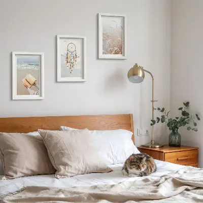 Vícedílný obraz v rámu klidná krajina s jemnými letními výhledy v boho stylu