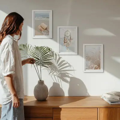 Vícedílný obraz v rámu klidná krajina s jemnými letními výhledy v boho stylu