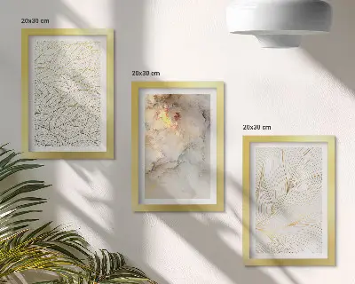 Sada obrazů na zeď abstraktní mramorový vzor s liniemi listů