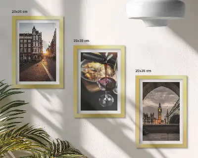 Vícedílný obraz v rámu s motivem města, jídla a výhledu na Londýn