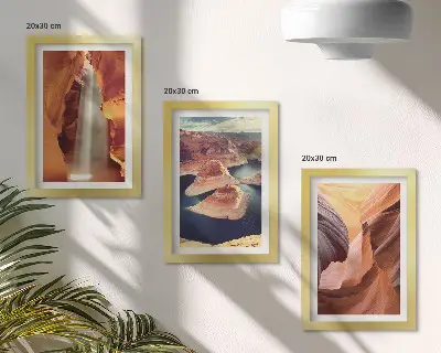 Sada obrazů na zeď vodopád v soutěsce se skalními útvary v kaňonu