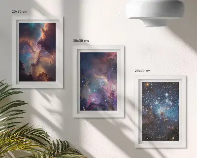 Sada tří obrazů vesmírné krajiny s hvězdami a mlhovinami