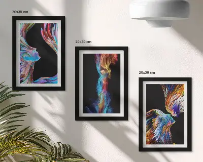 Sada tří obrazů barevné abstrakce s obličeji a dynamickými tvary