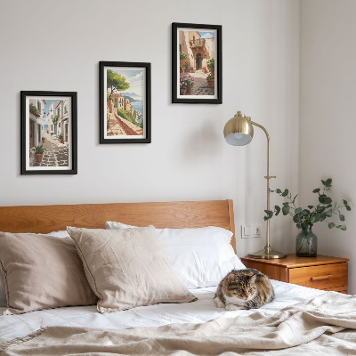 Vícedílný obraz v rámu Malebné uličky s domy a květináči