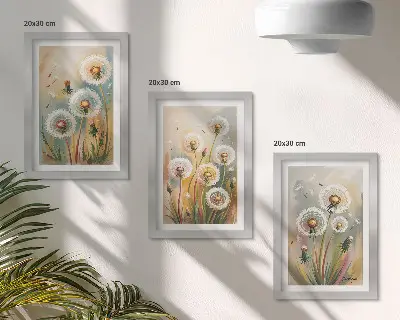 Sada obrazů na zeď květy pampelišky na pozadí pastelových trav