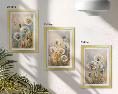 Sada obrazů na zeď květy pampelišky na pozadí pastelových trav