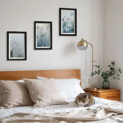 Jemné pampelišky s kapkami vody sada tří obrazů