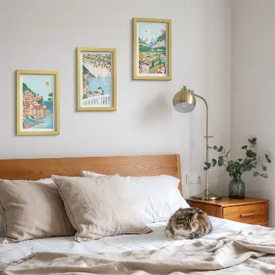 Sada obrazů na zeď výhledy na moře s pastelově zbarvenými domy