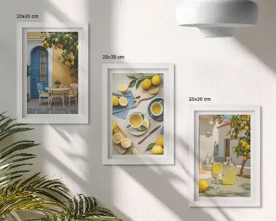 Vícedílný obraz v rámu citrony a limonáda s výhledem na modré dveře